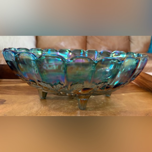 CARNIVAL GLASS Indiana Iridescent Blue Bowl - Picture 9 of 10